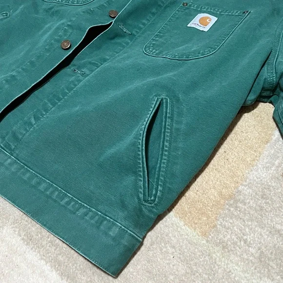 Carhartt Unlined Chore Jacket CU1058 XL CACTUS GREEN, GRAIL/VTG/MINT